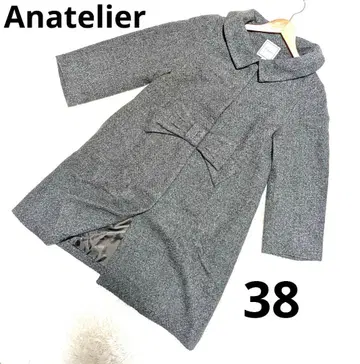 아나텔리어 38 M 울 코트 그레이 허리 리본 카라 부착 성숙/러블리