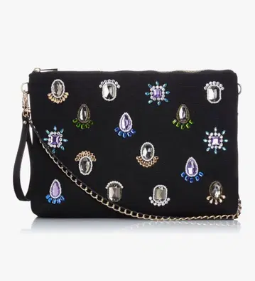 [ 카카투 ] 비쥬 장식 블랙 캔버스 클러치 백