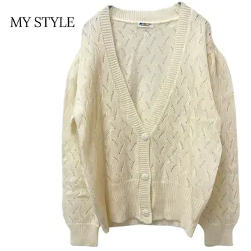 MY STYLE 가디건 시스루 편직 긴팔 화이트 일본제 고급