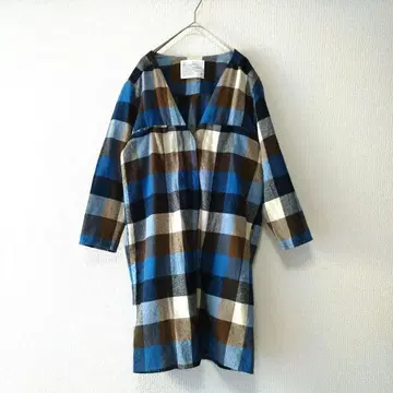 체크 무늬 V넥 롱 기장 겉옷 면 100% 멀티 컬러 M