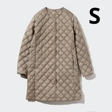 유니클로 퍼프 테크 퀼팅 롱 코트 S 베이지