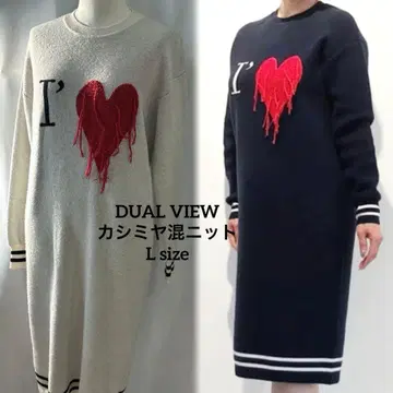 듀얼뷰 캐시미어 혼방 롱 니트 원피스 하트 아이러브 L