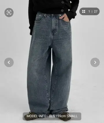 [ 미사용 새상품 ] 바톤 와이드 데님 팬츠 BLACKUP