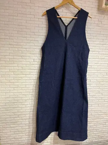 Veins 데님 슬리브리스 롱 원피스