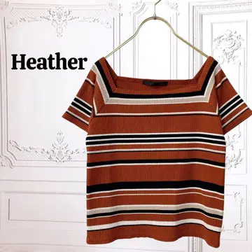 [ 헤더 ] 리브 스웨터 [ F ] 멀티 컬러 보더 스퀘어넥 반팔