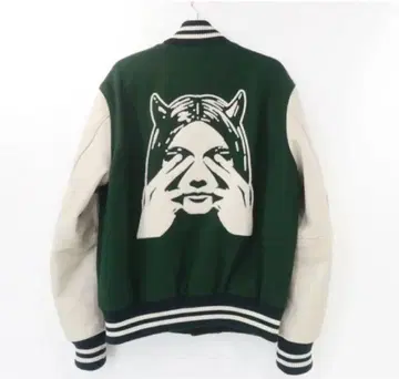 HYSTERIC GLAMOUR SEE NO EVIL 바시티 자켓 그린