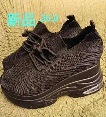 새상품 블랙 니트 통굽 스니커즈 26cm