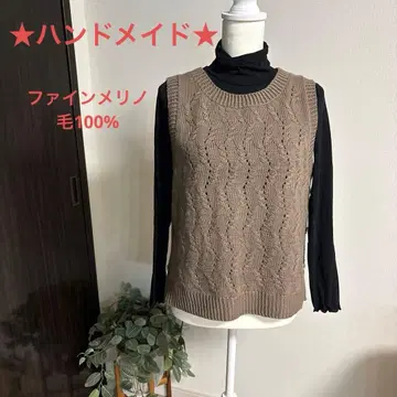 손뜨개질 앞뒤 차이 있음 사이드 버튼 베스트 울 100% 코코아 브라운