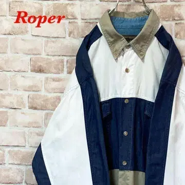 [레어] Roper 긴팔 BD 셔츠 절개 멀티 컬러 자수 포켓