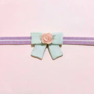 스카이블루 블루 장미 리본 핑크 오비 고정 띠 브로치