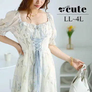 빅 사이즈 여성용 허리 레이스업 쉬폰 원피스