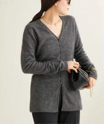 Plage Light Fur Midi 가디건 그레이