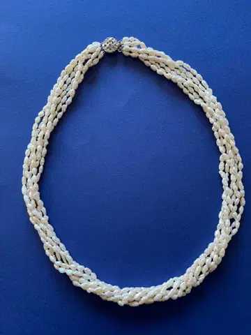 화이트 담수 진주 6연 트위스트 목걸이