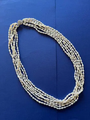 화이트 담수 진주 6연 트위스트 목걸이 빈티지 미사용