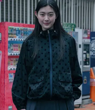 OHESHIO 도트 프릴 후드 윈드 브레이커 점퍼