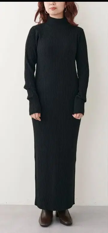 LARUTA 리브 니트 원피스 x 페더 베스트 세트