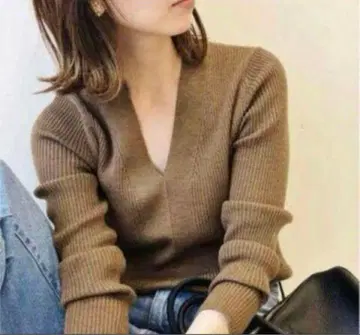 IENA 3x3 리브 V넥 풀오버 브라운 긴팔 니트 이에나 울