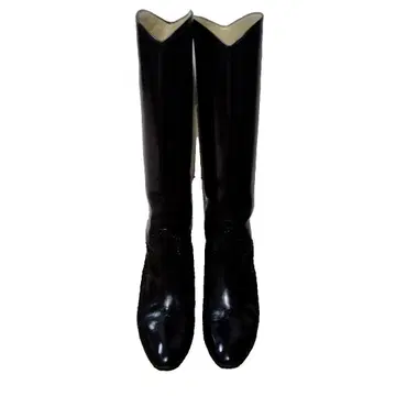 블랙 블랙 천연 가죽 롱 부츠 23cm