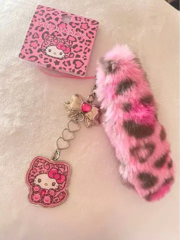 택 포함 새상품 산리오 갸루 고양이 스트랩 키티 레오파드 무늬