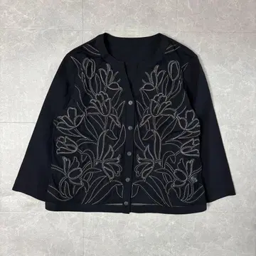 빈티지 자수 블라우스 블랙 꽃무늬 시어 셔츠