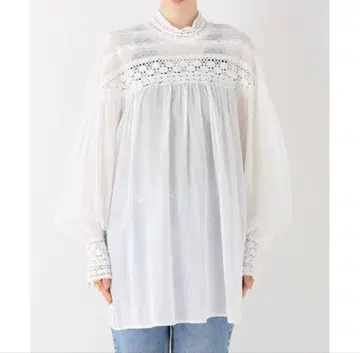 프레임워크 레이스 블라우스 화이트 인도산