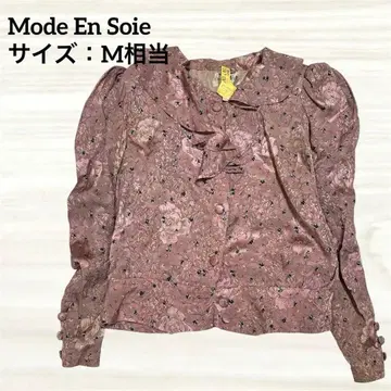 Mode En Soie 꽃무늬 블라우스 빈티지 리본 타이 퍼프 슬리브