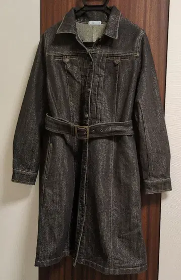 LA BELLEZA 다크 데님 롱 코트 데님 원단