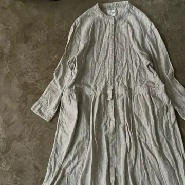 YURK 마 혼방 린넨 롱 원피스 롱 가디건 내추럴 프론트 오픈