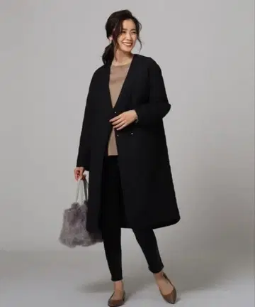 UNTITLED 언타이틀 퀼팅 롱 코트 블랙 A라인