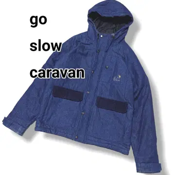 go slow caravan 데님 후디 패딩 자켓 자수 로고