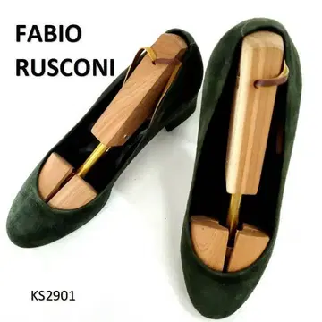 파비오 루스코니 새상품급 아몬드 토 청키힐 다크 그린