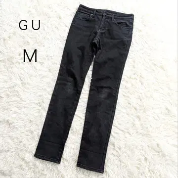 지유 GU 스키니 팬츠 데님 스트레치 속기모 슬림 레그 심플 블랙