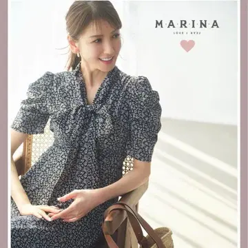 [ 미카 씨 착용 ] 보타이 리본 파워 숄더 플라워 프린트 원피스 노엘라