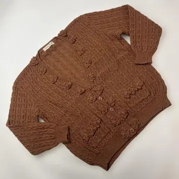 카네코 이사오 브라운 꽃 모티브 니트 가디건