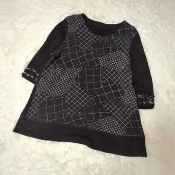 Elegance fashion 랜덤 격자 무늬 절개 체크 튜닉 니트