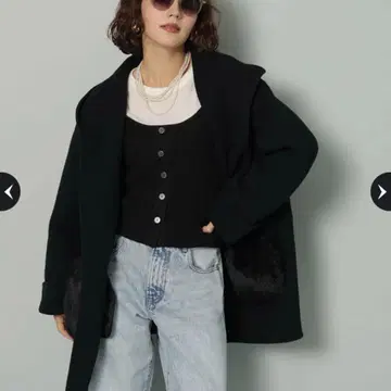 [ 새상품급 ] 퍼 달린 후드 리버 코트 사이즈 1 블랙