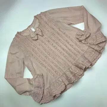 핑크하우스 핑크 핀턱 피코 프릴 사용 면 로운 블라우스/2023년