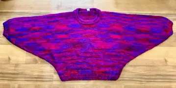 빈티지 돌먼 슬리브 믹스 컬러 니트 스웨터 퍼플 계열