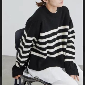 새상품급 FRAMeWORK 꽈배기 보더 크루넥 풀오버 캐시미어 혼방