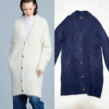 컨디션 최상 N.O.R.C 알파카 샤기 니트 가디건 네이비