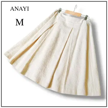 아나이 푸쿠레 자카드 트위드 플레어 스커트 턱 플리츠 ANAYI