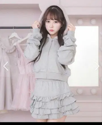 pium 후드 퍼 후드티 셋업