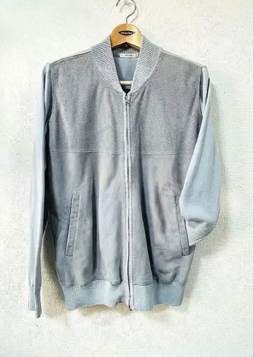 PRANDI 펀칭 가죽 x 니트 자켓 블루종 그레이