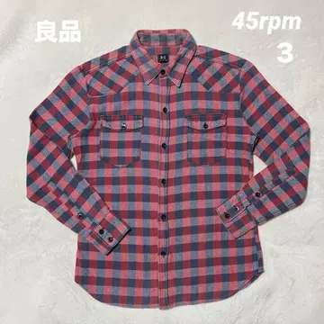 45rpm 빨간색 x 파랑 블록 체크 라이트 플란넬 셔츠 사이즈 3