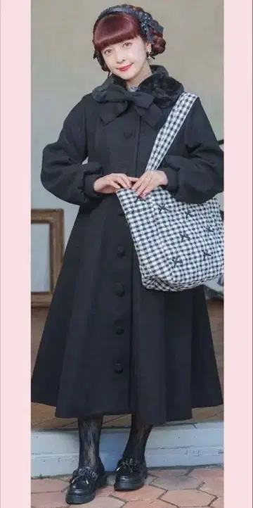 아오키 미사코 시마무라 롱 코트 리본 블랙 퍼 시마미사