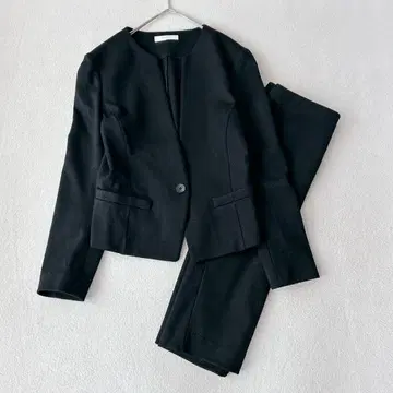근년 에포카 수트 셋업 노카라 자켓 스커트 블랙 L