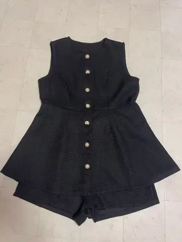 여성용 베스트 팬츠 셋업 블랙 트위드 소재