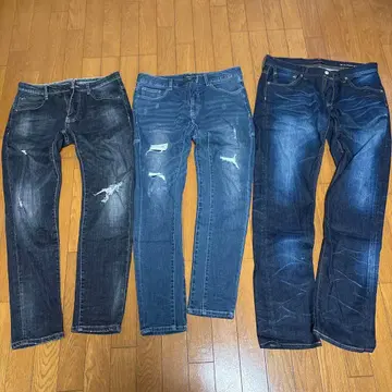 STONE HILL 데미지 데님 L 다크 블루 3종 세트