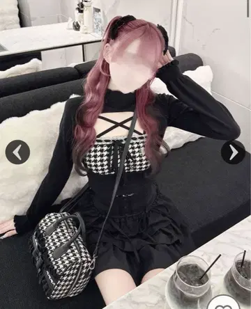 하운드투스 체크 하이넥 앙상블 상의 허니 뮤우 F