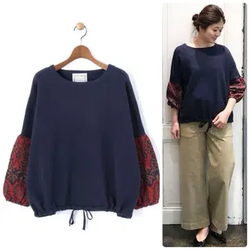 BEARDSLEY 소매 자카드 풀오버 니트 네이비 정가 2만